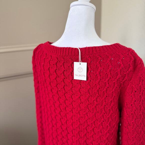 NWT Talbots Red Cotton Poly Wool Chunky Knit Long Sweater Size M - Picture 5 of 7